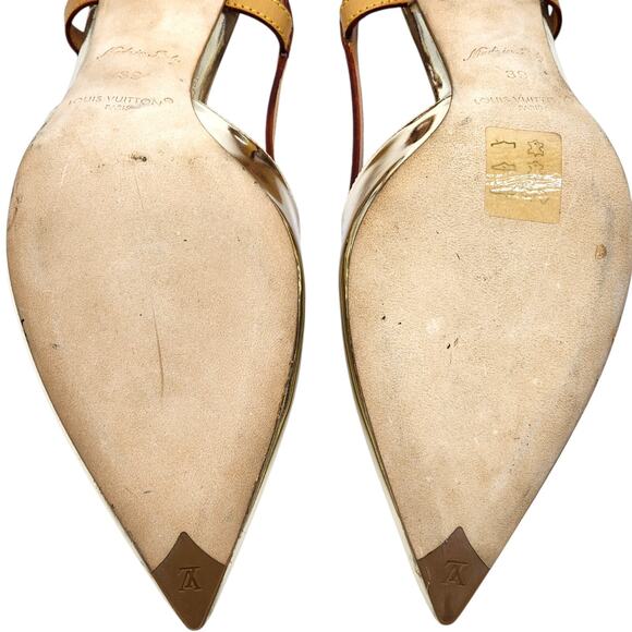 Louis Vuitton Metallic Gold Leather Slingback Pumps EU 39 US 8.5 - NWB $1300 - Picture 10 of 11